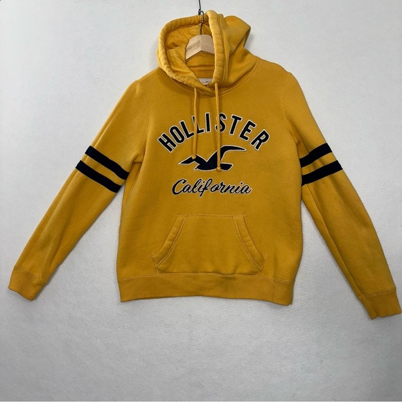 Hollister Yellow Sweatshirt Cropped Style with Ribbed Cuffs - Picture 1 of 12